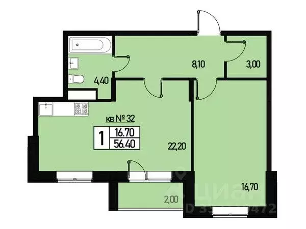 2-к кв. Москва ул. Генерала Донскова, 27к5 (54.2 м) - Фото 1