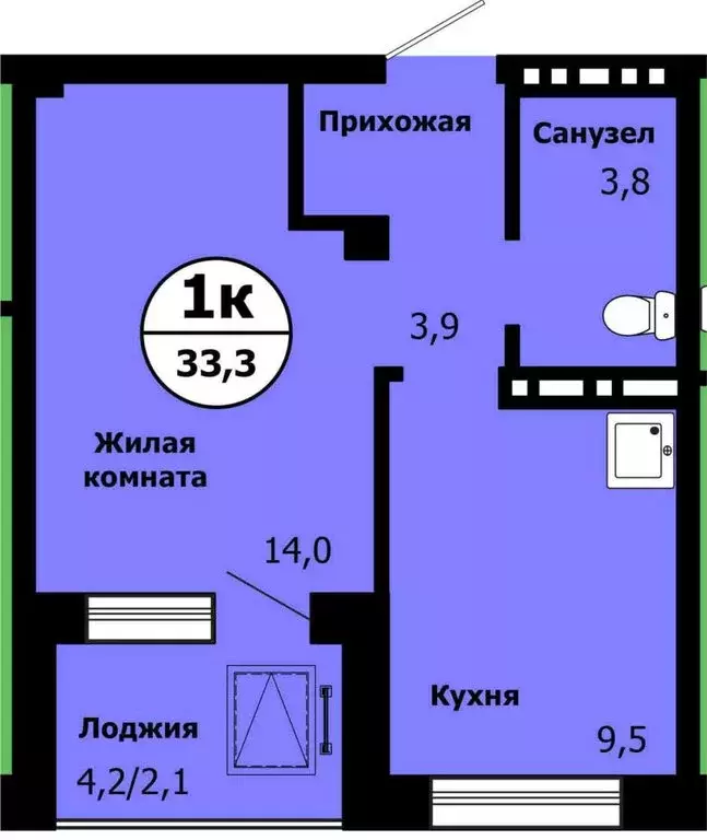 1-комнатная квартира: Красноярск, улица Лесников, 51 (33.3 м) - Фото 1