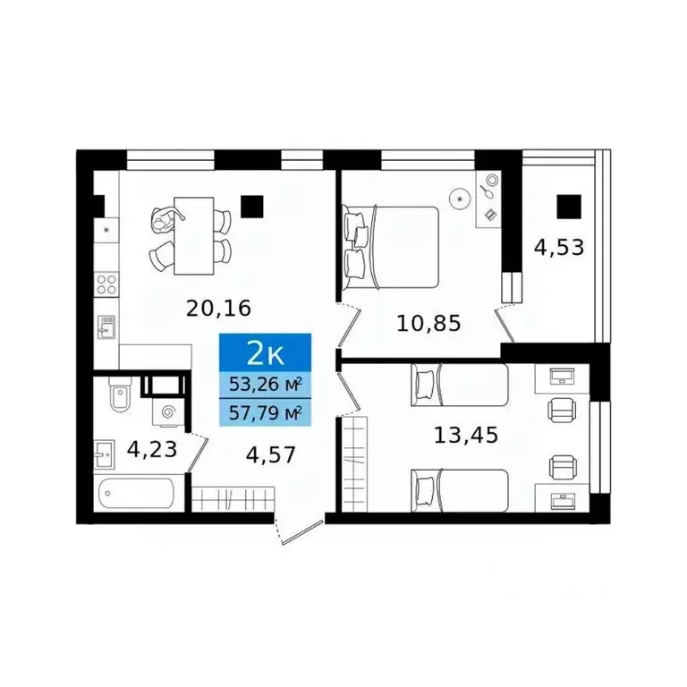 2-к кв. Курганская область, Курган просп. Конституции (57.79 м) - Фото 1