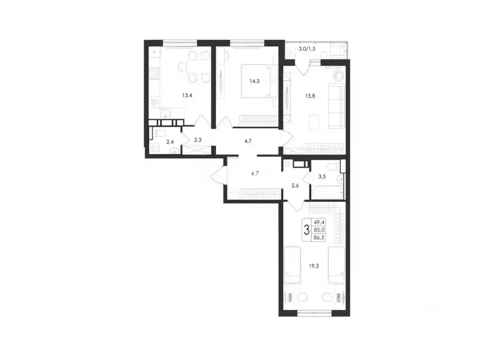 3-к кв. Воронежская область, Воронеж ул. Загоровского, 5/2 (86.5 м) - Фото 0