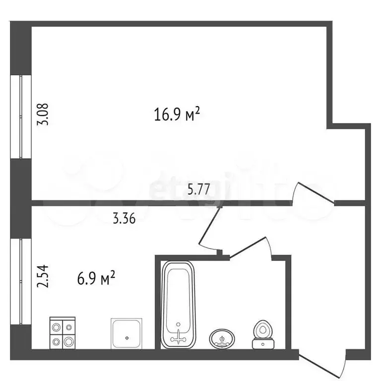 1-к. квартира, 30,5 м, 1/5 эт. - Фото 0