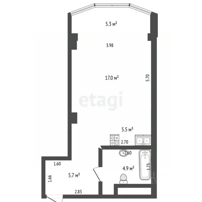Студия Крым, Ялта ул. Кривошты, 11А (38.5 м) - Фото 2