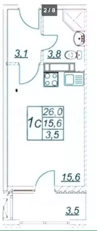 Студия Краснодарский край, Анапа Парковая ул., 61к3 (26.0 м) - Фото 1