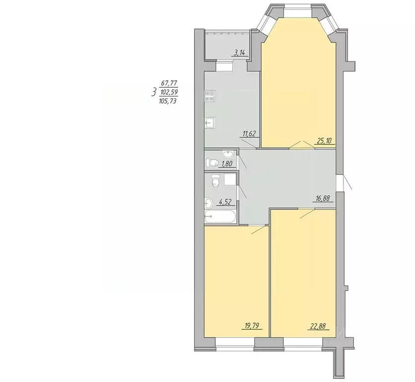 3-к кв. Тверская область, Тверь Озерная ул. (105.73 м) - Фото 1