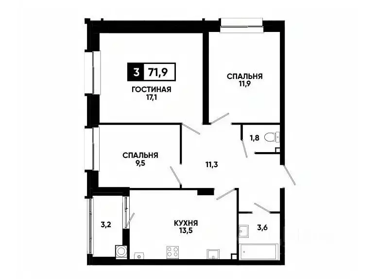3-к кв. Ставропольский край, Ставрополь ул. Андрея Голуба, 14к2 (71.9 ... - Фото 0