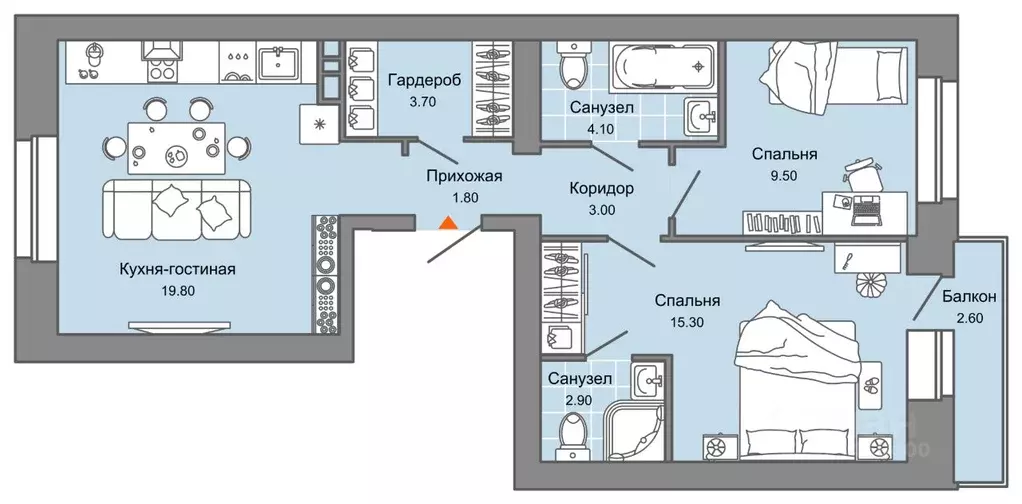 2-к кв. Пермский край, Пермь ул. Дзержинского, 31Б (61.0 м) - Фото 2