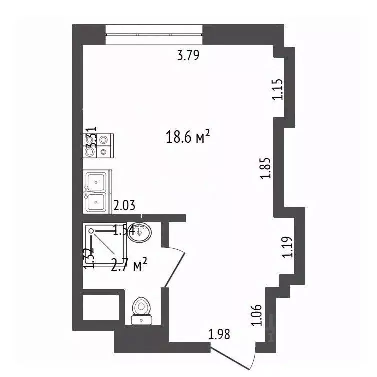 Студия Москва ул. Стромынка, 19К2 (21.3 м) - Фото 1