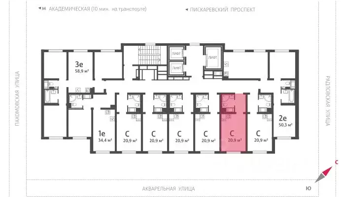 Студия Санкт-Петербург ул. Пахомовская, 14к2 (20.8 м) - Фото 1