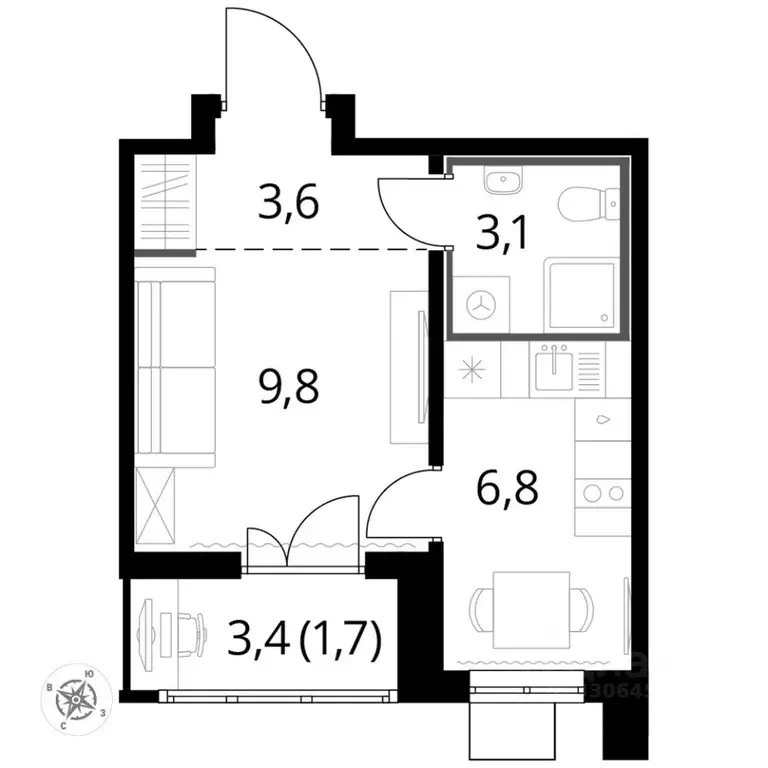Студия Московская область, Люберцы ул. Рождественская, 8 (24.7 м) - Фото 2