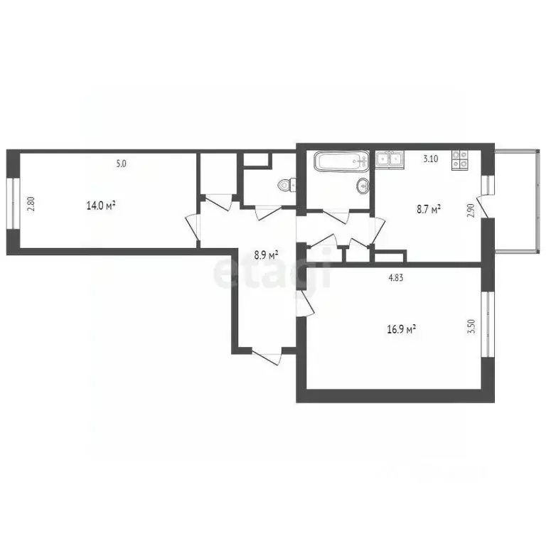 2-к кв. Ямало-Ненецкий АО, Новый Уренгой Восточный мкр, 6/5 (55.3 м) - Фото 2