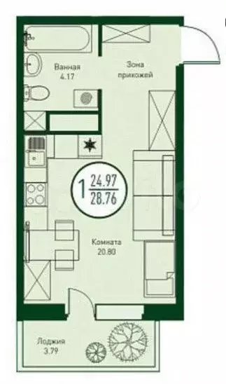 Квартира-студия, 28 м, 8/19 эт. - Фото 0