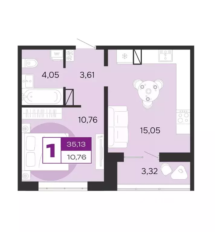 1-к кв. Брянская область, Брянск ул. Ильи Иванова (35.13 м) - Фото 1