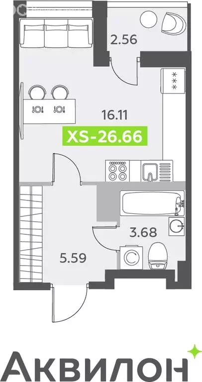 Квартира-студия: посёлок Шушары, Старорусский проспект, 13к1 (26.66 м) - Фото 0