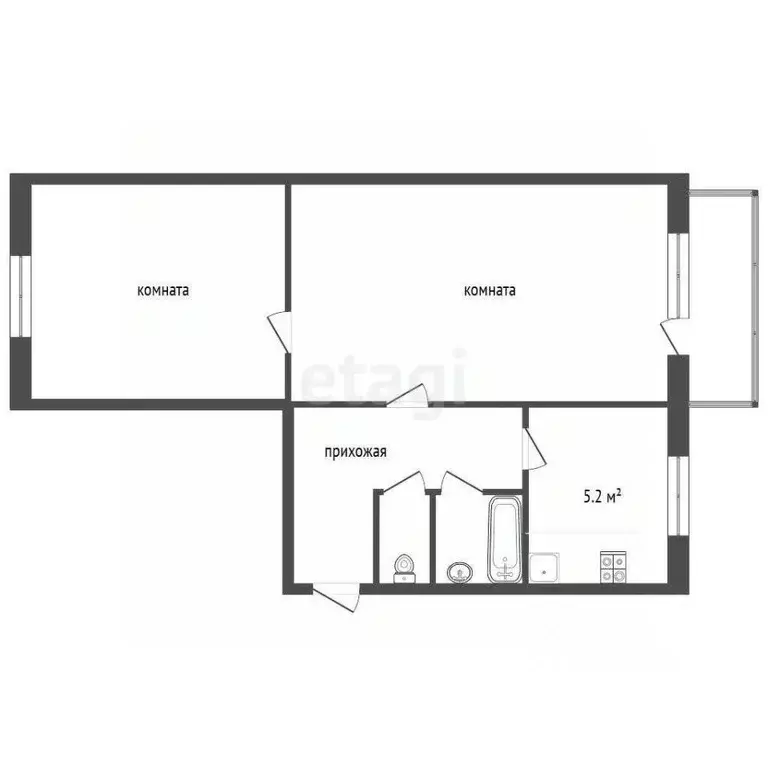 2-к кв. Костромская область, Нерехта ул. Орехова, 2 (43.7 м) - Фото 1