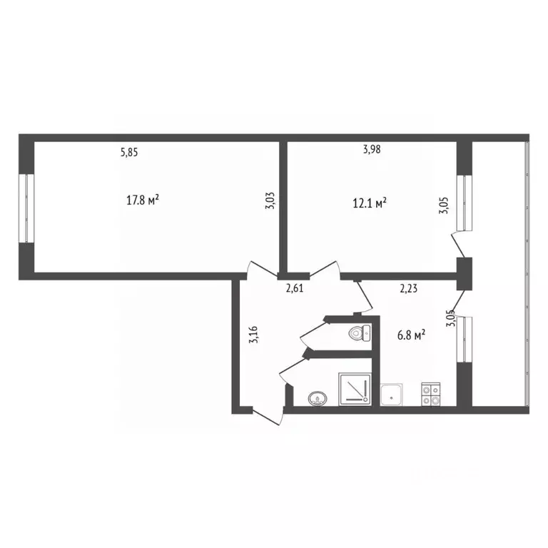 2-к кв. Тюменская область, Тюмень Антипино мкр, ул. Ивана Крылова, 21Г ... - Фото 1