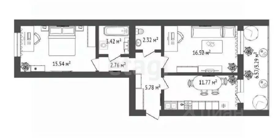 2-к кв. Омская область, Омск ул. Гусарова, 48 (62.5 м) - Фото 0