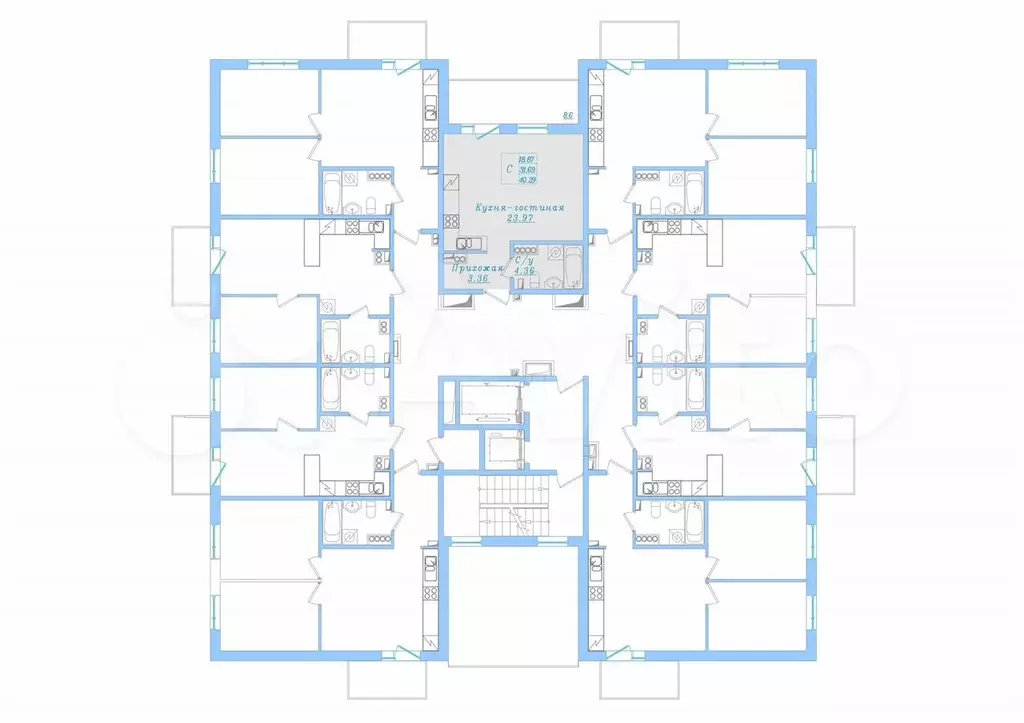 Квартира-студия, 40,3 м, 3/16 эт. - Фото 1