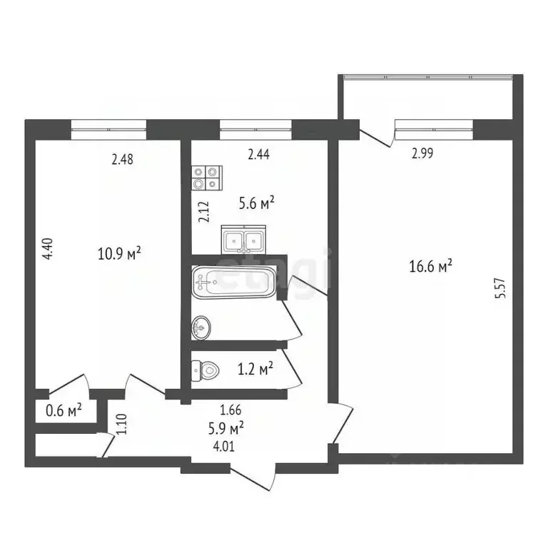 2-к кв. Карелия, Петрозаводск ул. Кузьмина, 39 (44.0 м) - Фото 0