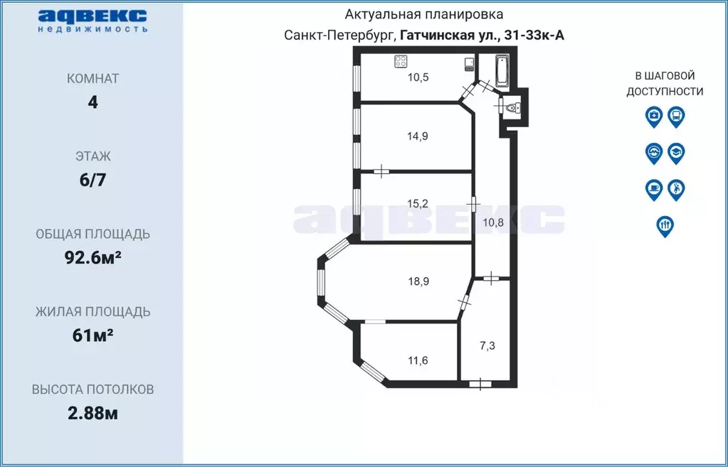 4-к кв. Санкт-Петербург Гатчинская ул, 31-33 (92.6 м) - Фото 1