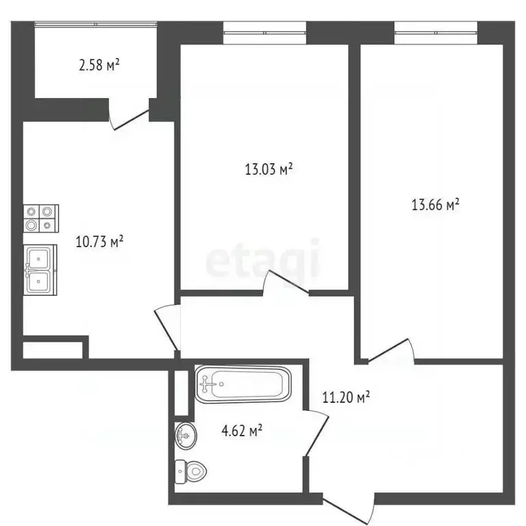 2-к кв. Ростовская область, Ростов-на-Дону Тибетская ул., 1Вс3 (55.78 ... - Фото 2