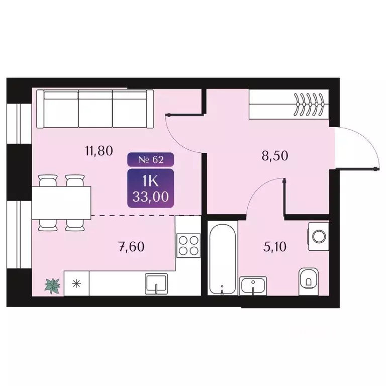 Студия Омская область, Омск ул. 5-я Северная (33.0 м) - Фото 2