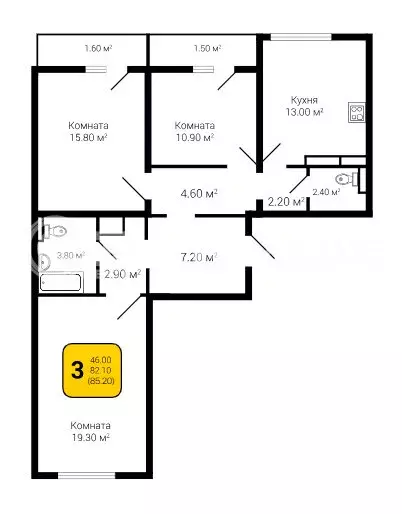 3-комнатная квартира: Воронеж, улица Шишкова, 140Б/23 (85.2 м) - Фото 0