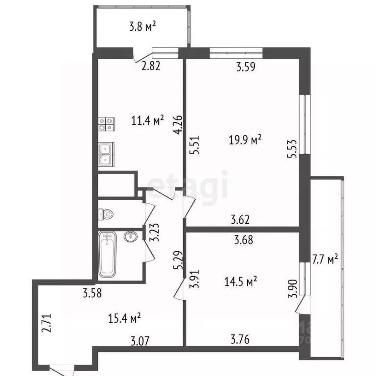 2-к кв. Санкт-Петербург Гжатская ул., 22к1 (65.1 м) - Фото 1