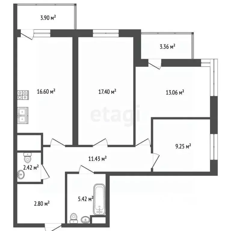 3-к кв. Ростовская область, Ростов-на-Дону Тибетская ул., 1Вс3 (85.64 ... - Фото 1
