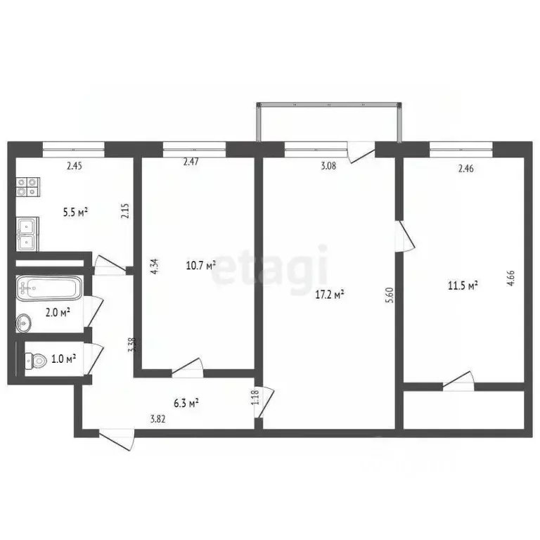 3-к кв. Саратовская область, Балашов Балашов-3 мкр, 14 (57.0 м) - Фото 1