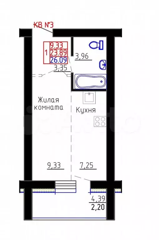 Квартира-студия, 26,1 м, 5/6 эт. - Фото 0