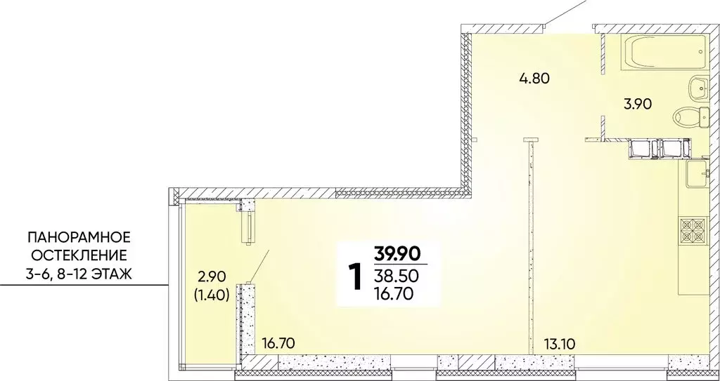 1-комнатная квартира: Краснодар, улица Доблести, 10 (39.9 м) - Фото 0