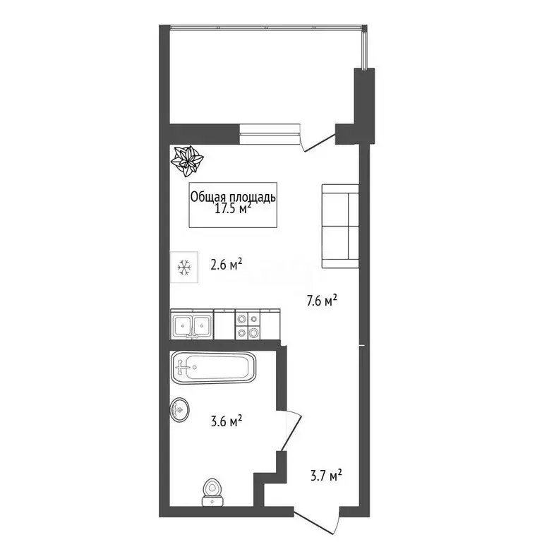 Квартира-студия: Новосибирск, улица Объединения, 28 (17.5 м) - Фото 1