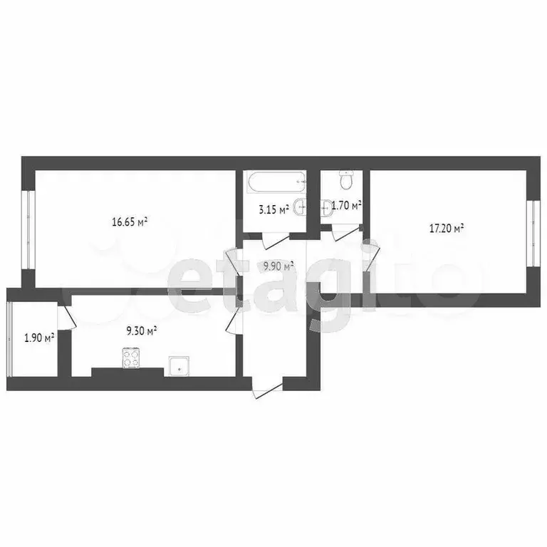2-к. квартира, 52,6 м, 2/9 эт. - Фото 0