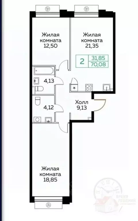2-к кв. Московская область, Мытищи Новомытищинский просп., 4А (70.1 м) - Фото 2
