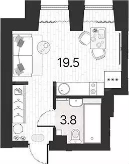 Апартаменты-студия, 23,3 м, 2/9 эт. - Фото 0