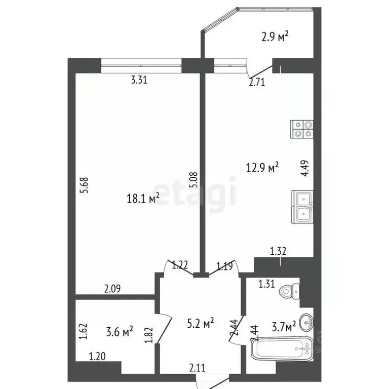 1-к кв. Московская область, Люберцы ул. Кирова, 9к2 (46.0 м) - Фото 1