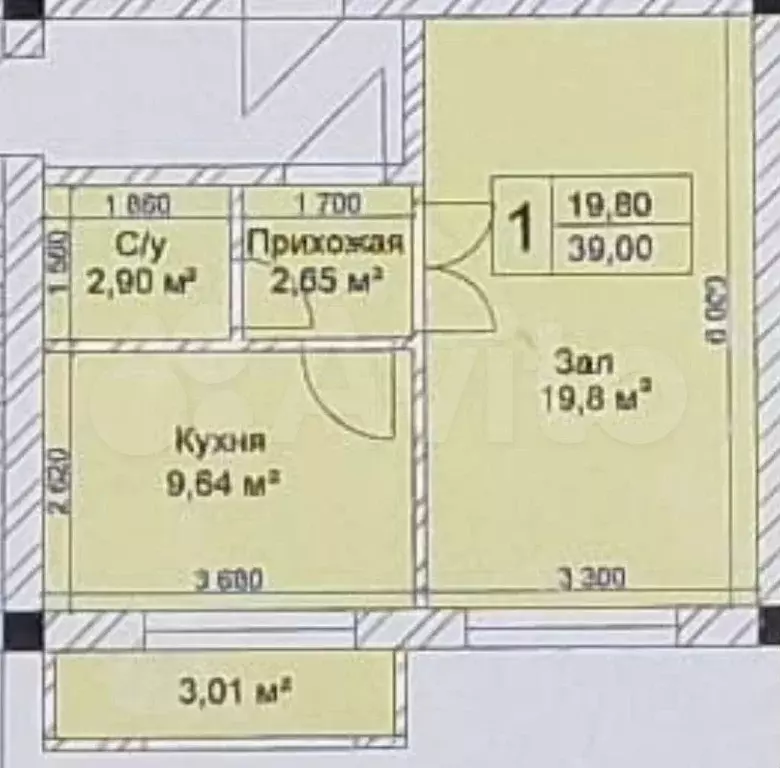1-к. квартира, 39 м, 3/4 эт. - Фото 0