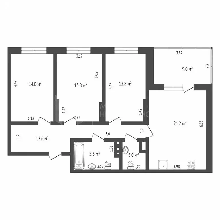 3-комнатная квартира: Тюмень, улица Виктора Тимофеева, 9 (83 м) - Фото 0