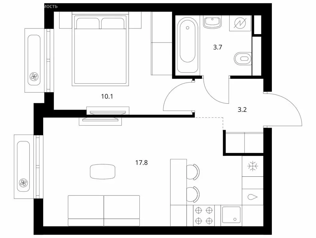1-комнатная квартира: Боброво, ЖК Восточное Бутово, 48 (34.8 м) - Фото 1