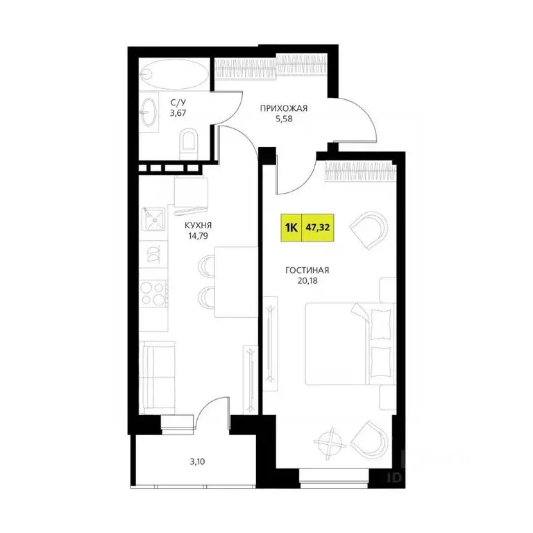 1-к кв. Дагестан, Дербент  (47.32 м) - Фото 1