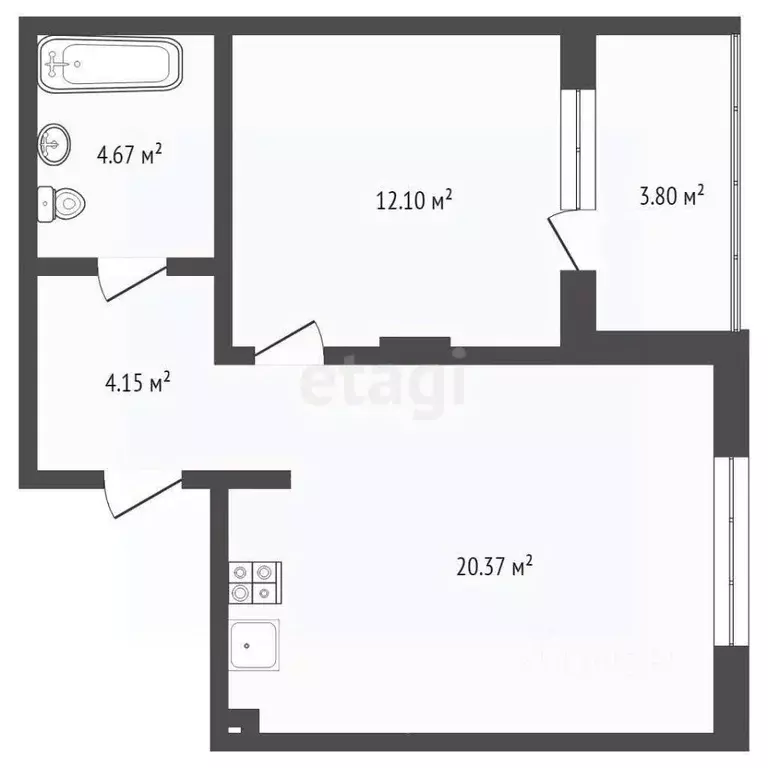 1-к кв. Тюменская область, Тюмень ул. Игоря Комиссарова, 5 (50.1 м) - Фото 2