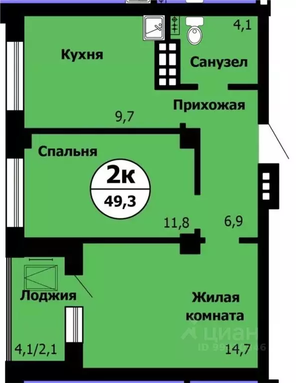 2-к кв. Красноярский край, Красноярск Лесопарковая ул., 43 (49.5 м) - Фото 0