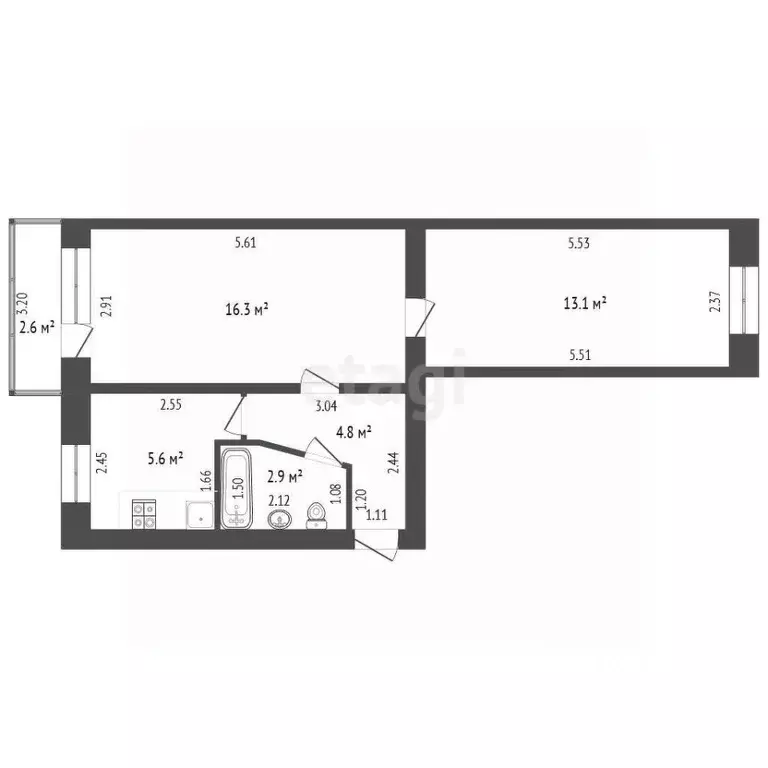 2-к кв. Башкортостан, Стерлитамак ул. Дружбы, 62 (42.5 м) - Фото 2