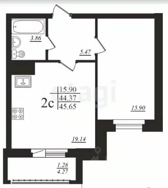 2-к кв. Татарстан, Казань ул. Мансура Хасанова, 13 (44.6 м) - Фото 1