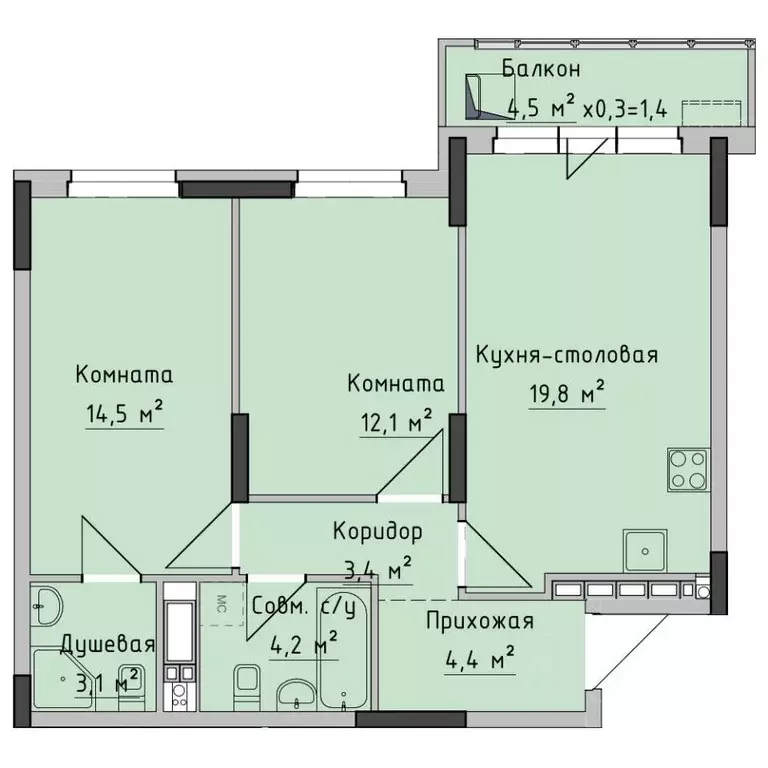 2-к кв. Удмуртия, Ижевск ул. Холмогорова, 89 (62.62 м) - Фото 0