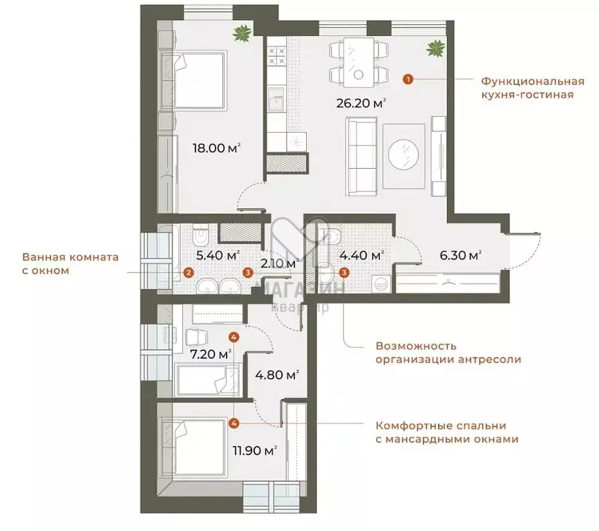 2-комнатная квартира: Санкт-Петербург, Зеленогорская улица, 3 (88 м) - Фото 1