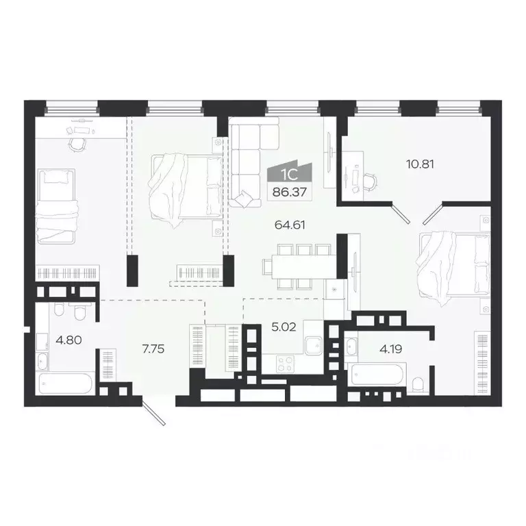 1-к кв. Томская область, Томск просп. Ленина, 206В (86.37 м) - Фото 1