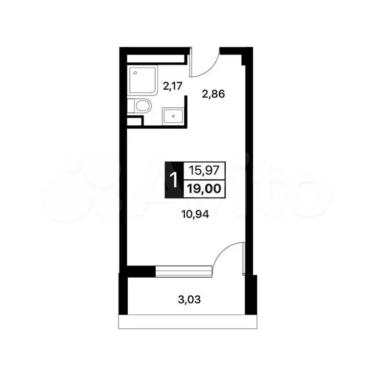 Апартаменты-студия, 19 м, 9/14 эт. - Фото 1