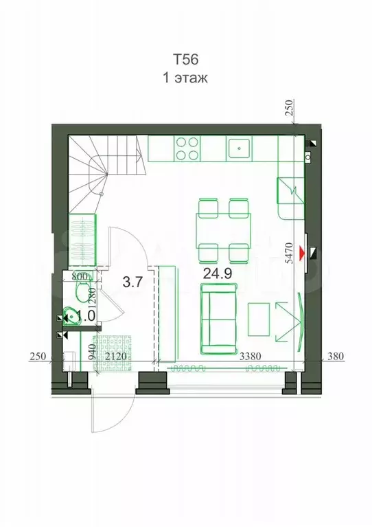 3-к. квартира, 57 м, 2/2 эт. - Фото 1