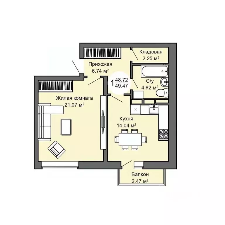 1-к кв. Орловская область, Орел Межквартальная ул., 3 (49.6 м) - Фото 1
